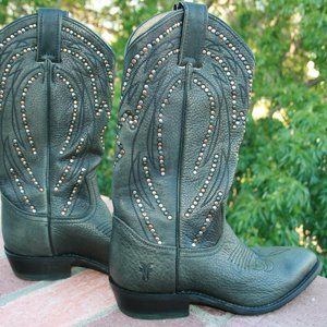 Frye Billy Studded Leather Cowboy Boots Women's Western Black /Grey Size 7.5 EUC